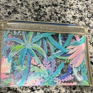 Lilly Pulitzer Tropical Print Pouch with Gold Accents